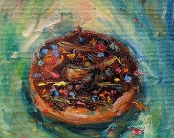 Krispy Kreme Doughnut oil painting | Canvas Print | Food Art | Kitchen Wall Decor | impressionist style| still life art