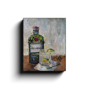 Tanqueray & Tonic painting | Canvas art Print | Impressionist Style Bar Art | Drink Painting | gin | man cave art| gift for him image 2