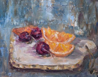 Gallery Wrap Print "Old Fashioned Set Up" Cocktails, Cherries, Oranges, Bar Art, Fruit Painting, Still Life, Bourbon Whiskey, Restaurants