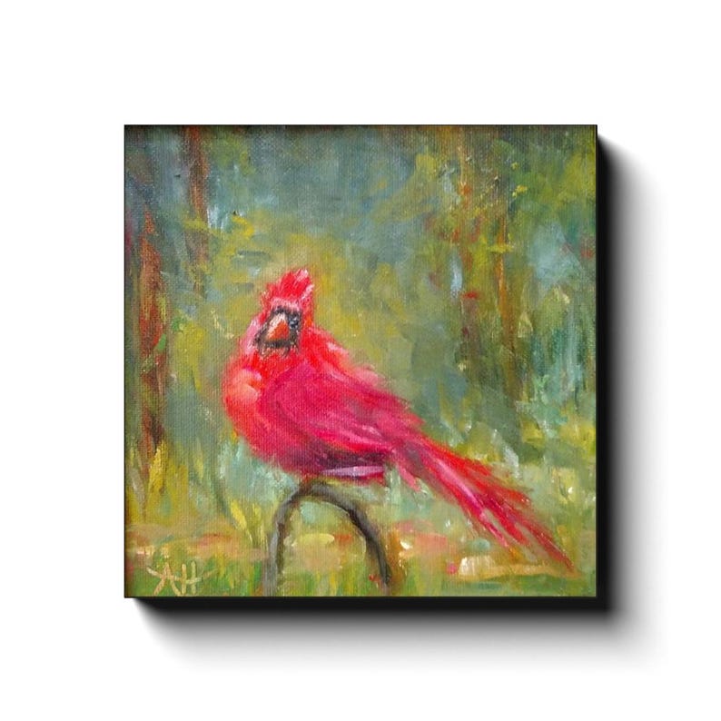 Cardinal Canvas Print of original oil painting, Red bird Giclee Art, Gallery-wrapped canvas, Winter Bird wall decor image 6