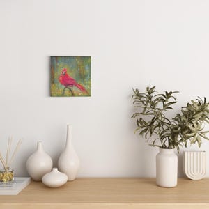 Cardinal Canvas Print of original oil painting, Red bird Giclee Art, Gallery-wrapped canvas, Winter Bird wall decor image 3