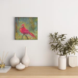 Cardinal Canvas Print of original oil painting, Red bird Giclee Art, Gallery-wrapped canvas, Winter Bird wall decor image 4