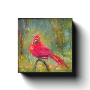 Cardinal Canvas Print of original oil painting, Red bird Giclee Art, Gallery-wrapped canvas, Winter Bird wall decor image 2