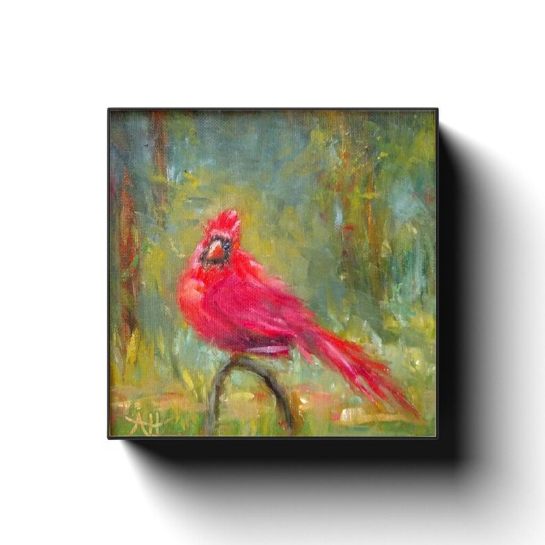 Cardinal Canvas Print of original oil painting, Red bird Giclee Art, Gallery-wrapped canvas, Winter Bird wall decor image 2