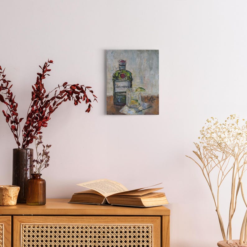 Tanqueray & Tonic painting | Canvas art Print | Impressionist Style Bar Art | Drink Painting | gin | man cave art| gift for him image 5