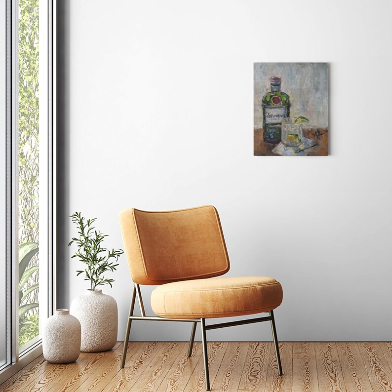 Tanqueray & Tonic painting | Canvas art Print | Impressionist Style Bar Art | Drink Painting | gin | man cave art| gift for him image 4
