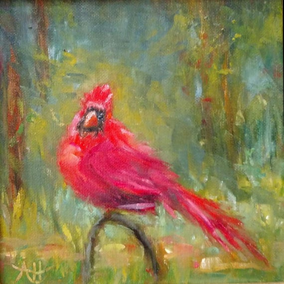 Cardinal Canvas Print of original oil painting, Red bird Giclee Art, Gallery-wrapped canvas, Winter Bird wall decor