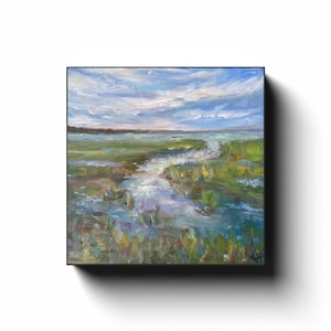 Lowcountry Summer marsh oil painting | Landscape painting of marsh | Canvas Print |Impressionist Marsh Painting, Charleston Art