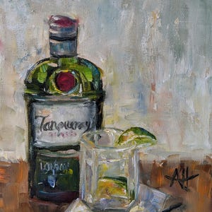 Tanqueray & Tonic painting | Canvas art Print | Impressionist Style Bar Art | Drink Painting | gin | man cave art| gift for him image 1