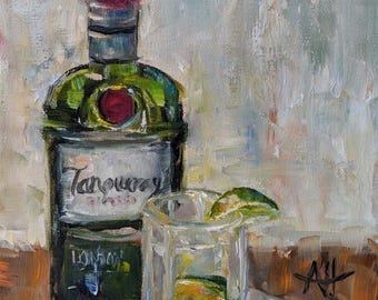 Tanqueray & Tonic painting | Canvas art Print | Impressionist Style Bar Art |  Drink Painting | gin | man cave art| gift for him