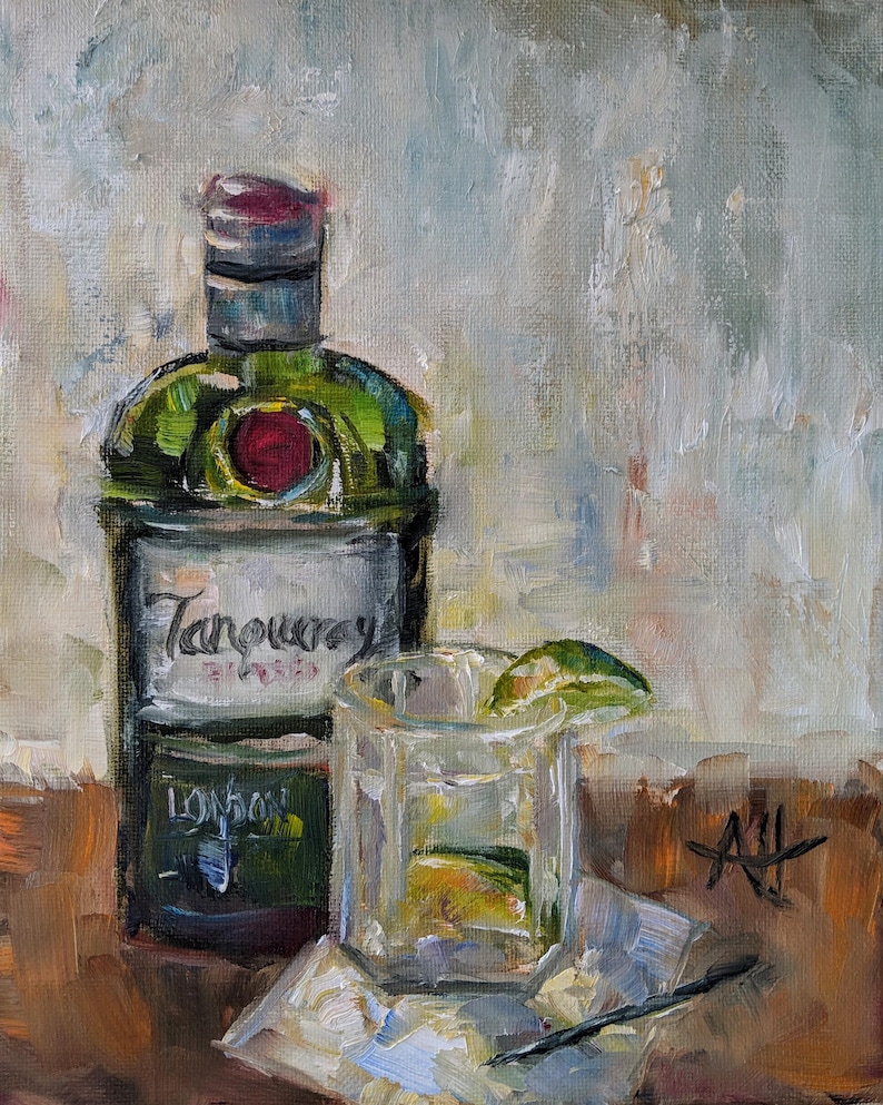 Tanqueray & Tonic painting | Canvas art Print | Impressionist Style Bar Art | Drink Painting | gin | man cave art| gift for him image 1