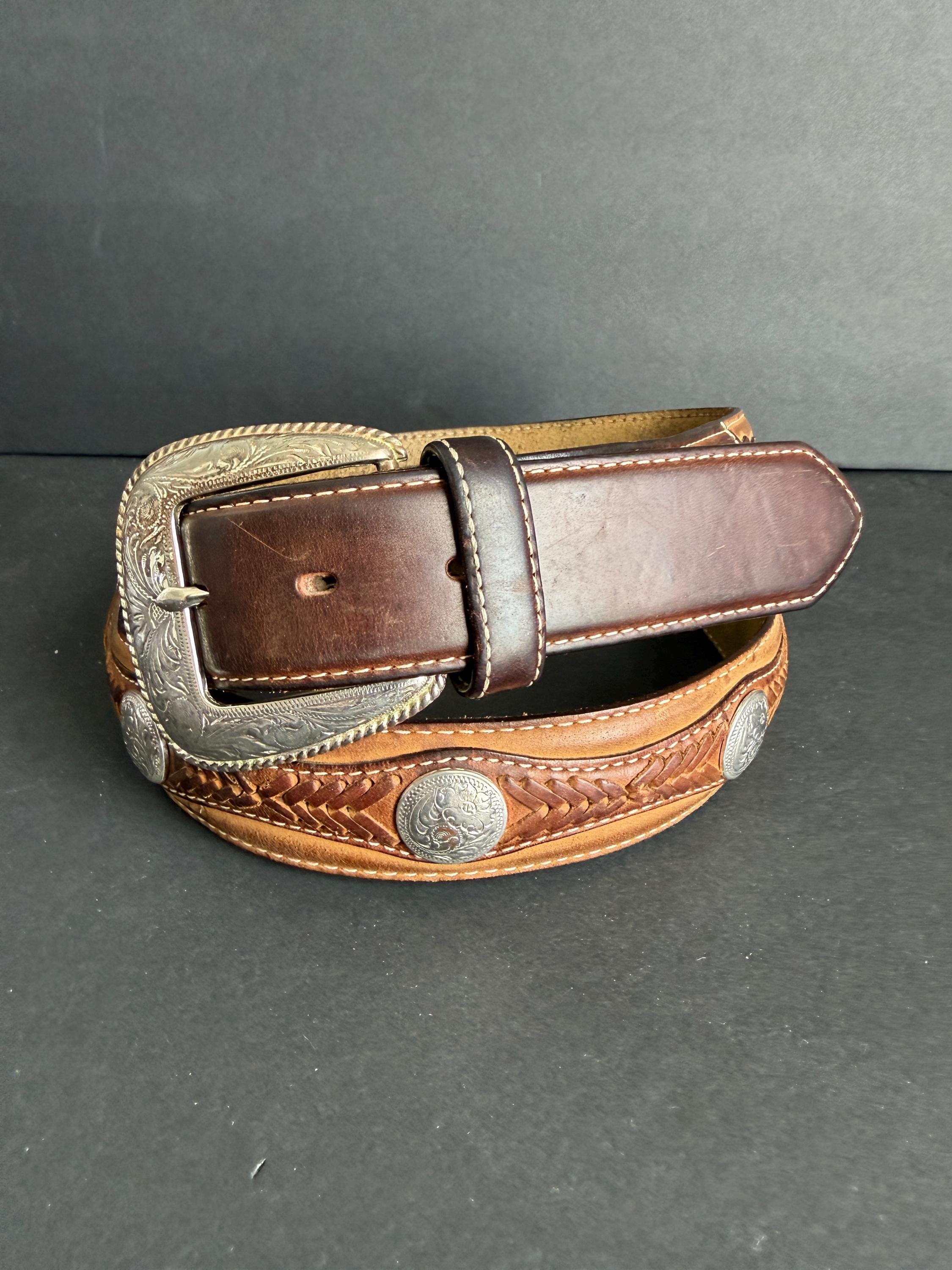 Vintage Brown Leather Concho Belt - Etsy display picture 2