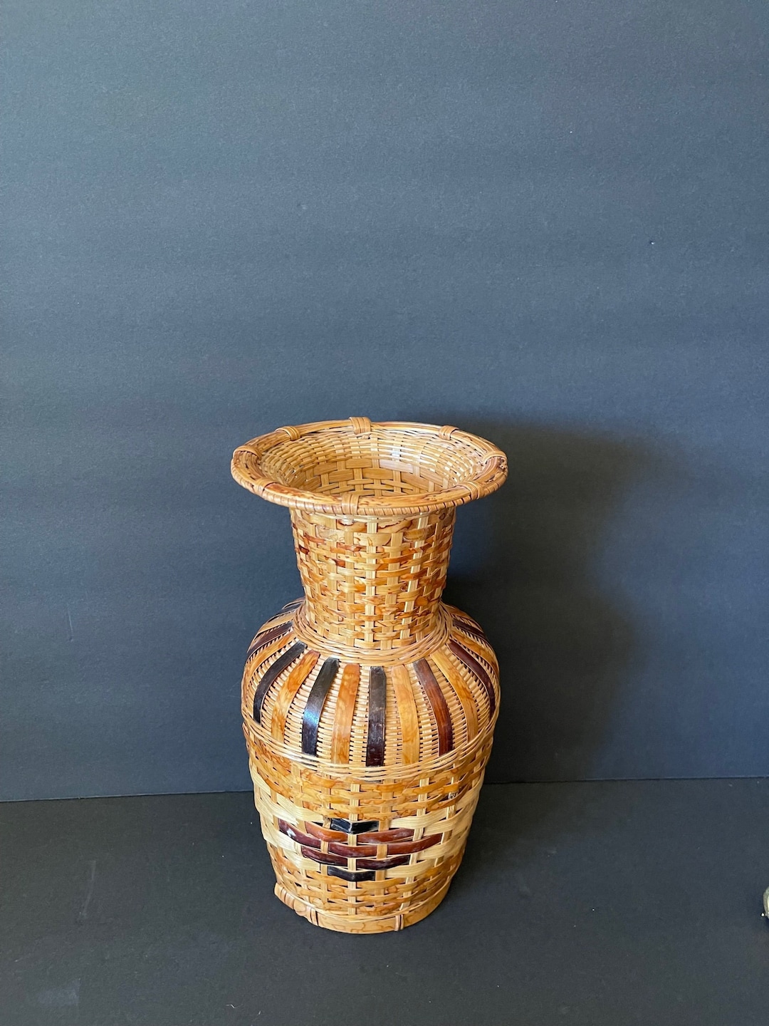 Vintage Woven Wicker Basket Vase Boho Coastal Chic Dried Etsy