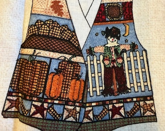 Autumn Fall Vest Fabric Panel, Leslie Beck For Cranston, Pumpkin Patch Worker
