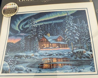Dimensions Gold Collection "Aurora Cabin" Counted Cross Stitch Kit 35212
