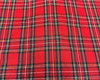 Red Plaid Christmas Fabric | Cotton Woven Tartan Material, 4 yards at 60" wide, small print