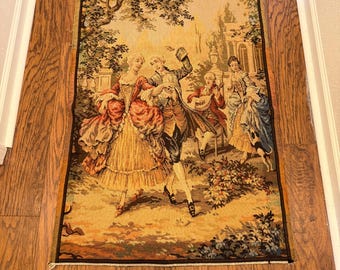 Vintage 18th Century Scene Tapestry, Made in Belgium 38" X 27.5"