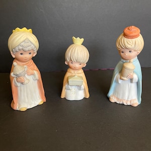 Vintage Three Wisemen, Kings, Bisque Porcelain Christmas Nativity | All Kings Day | Epiphany |  Homco 5503 Children Wisemen, Holiday Decor
