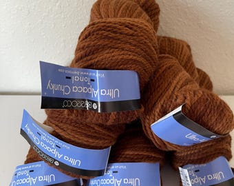 Wool Yarn, 8 Skeins | Berroco Ultra Alpaca Chunky Super Fine Alpaca and Peruvian Wool | Brown Yarn