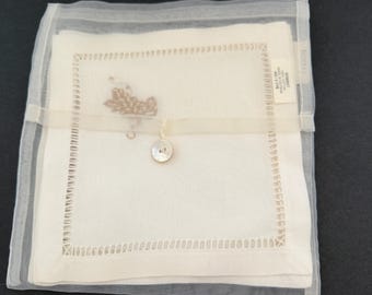 Grape Embroidered Cotton Cocktail Napkins set of 5 | Bombay Company Hemstiched Coasters, Organza Bag