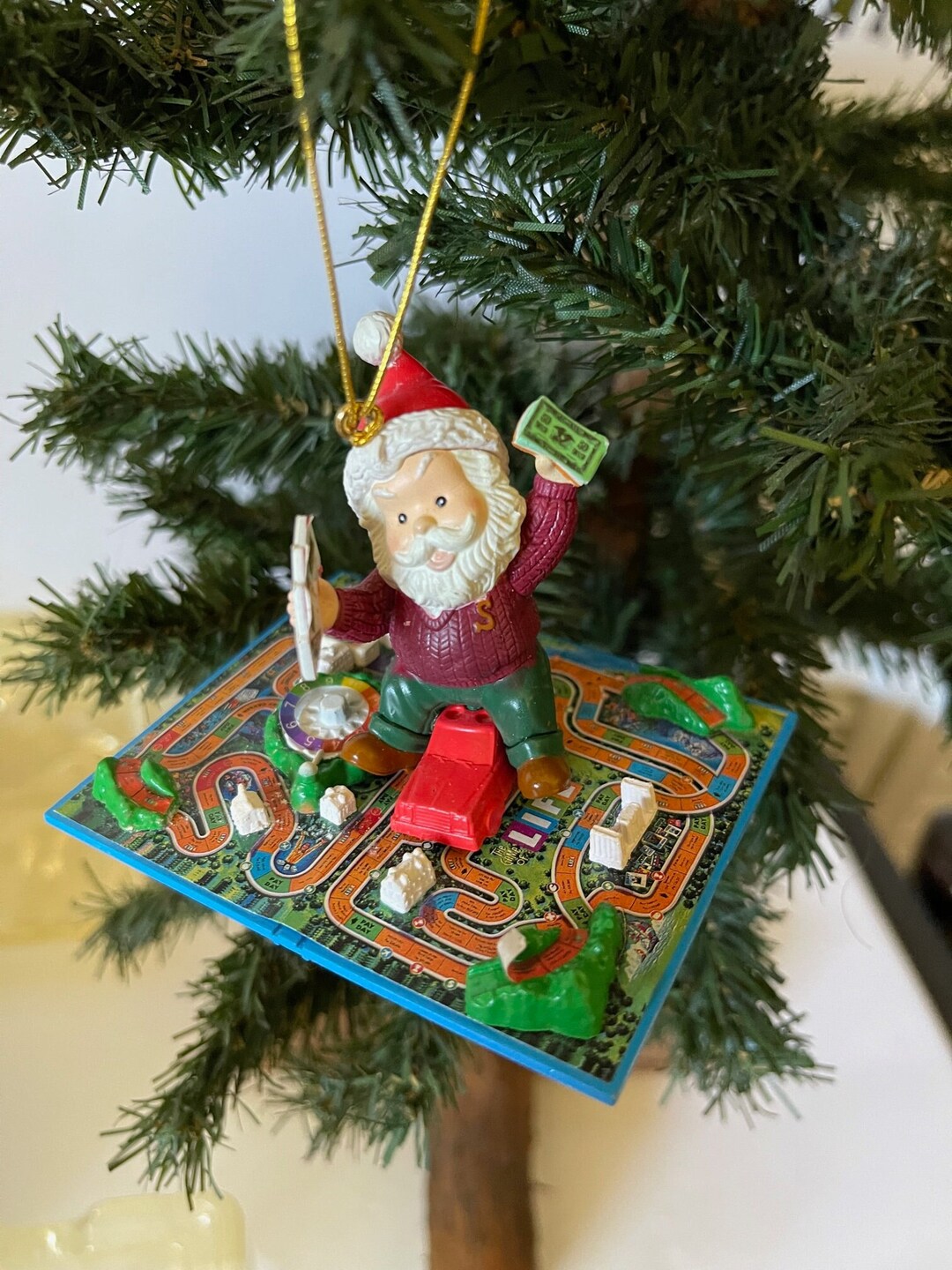 Vintage Game of Life Christmas Ornament Santa Playing Board Game Hasbro