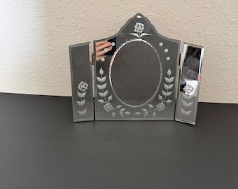 Vintage Venetian Table Top Mirror | Fancy Small Etched Mirror | Dressing Table Decor