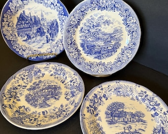 Vintage Blue and White Transferware 8" salad plates | Italian Ironstone, Made in Italy