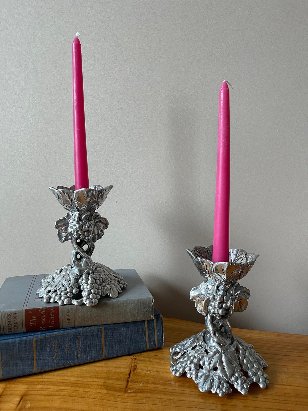 Vintage Ornate Grape Vine Candle Holders Arthur Court 6 Candlestick