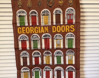 Vintage Irish Tea Towel, Georgian Style Architecture Doors, new never used