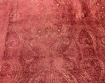 Vintage Upholstery Fabric, 3 yds, Cut Velvet or Chenille in a Rusted Muted Cranberry Color
