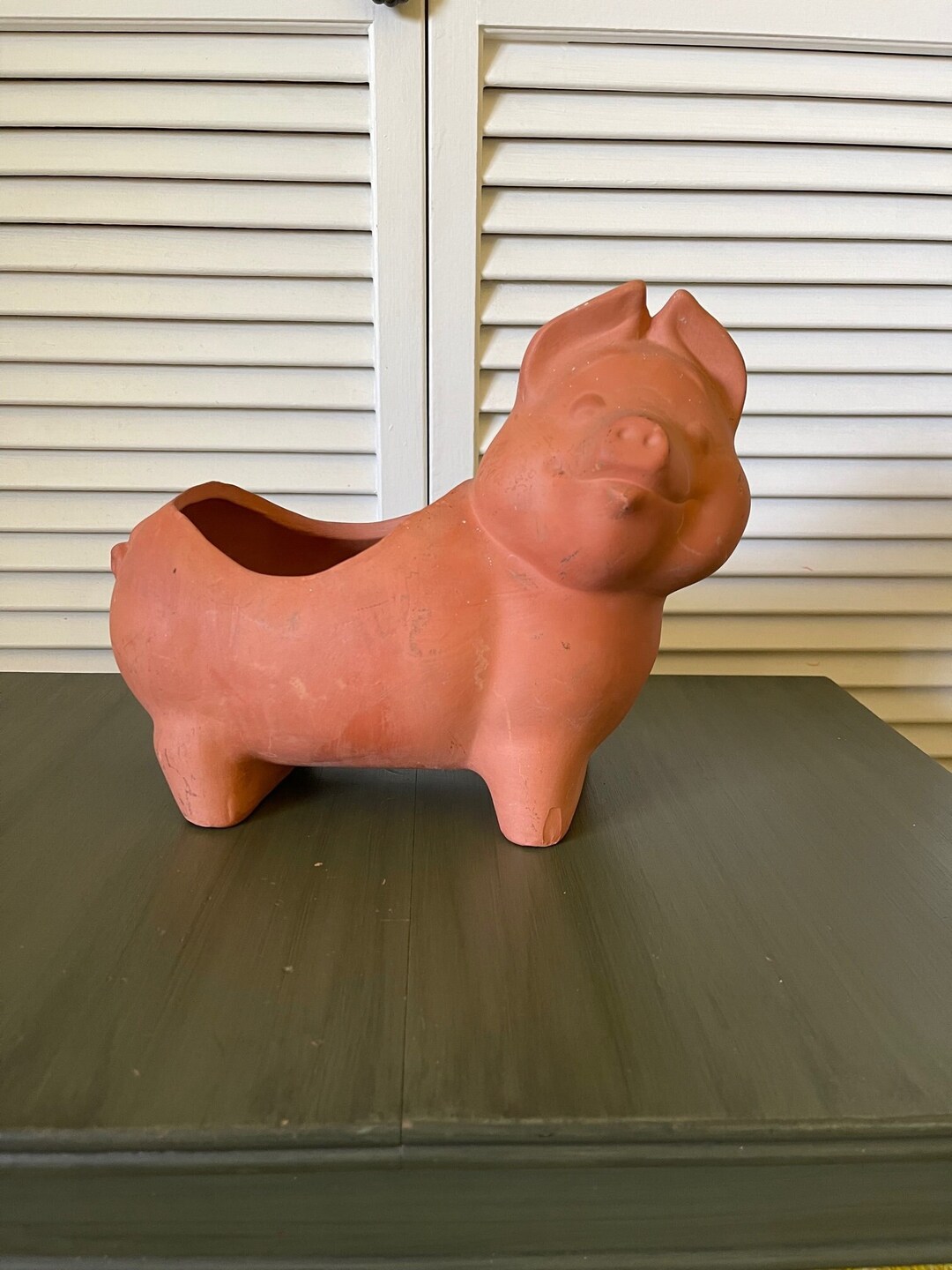 Vintage Terra Cotta Pig Planter Pig Shaped Garden and Porch Etsy