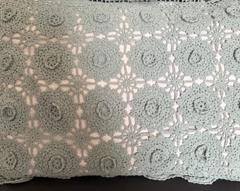 Vintage Crocheted Pillow Sham | Pale Sage Green Colored Pillow Case Cover, Standard Size