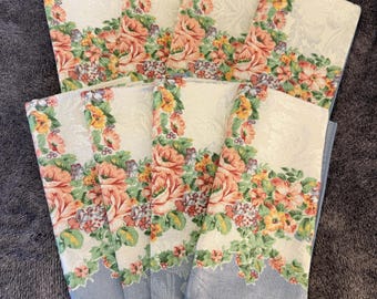 Set of 8 Floral Damask Napkins | New Vintage Table Linens | Spring Summer Dining | Mother's Day Table or Tea Party