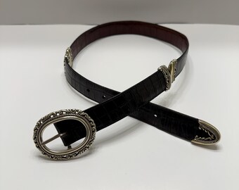 Vintage Brighton Womens Brown Leather Croc Embossed Western  display picture 3