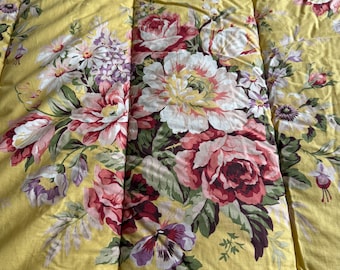 Vintage Ralph Lauren Sophie Brooke Yellow Floral Comforter | King Size Reversible Blanket | English Cottage Style