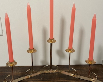 Vintage Metal Adjustable Folding Candelabra Candlestick Holder,  5 Taper Style Candles