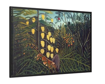 Henri Rousseau - Fight Between Tiger and Buffalo - Canvas Wall Art with Black Frame - Home Decor