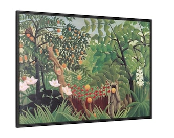 Henri Rousseau - Exotic Landscape - Canvas Wall Art with Black Frame