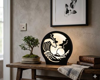 Lámpara de diseño "La Gran Ola" - Lámpara de escritorio impresa en 3D - Luz ambiental al estilo japonés Hokusai