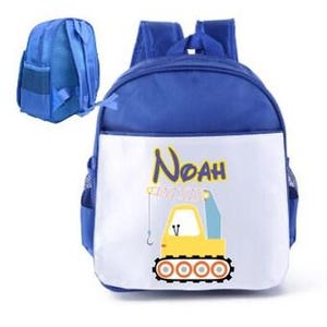 Personalized nursery backpack with construction site tractor