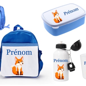 Ensemble rentrée cartable RENARD , gourde, gobelet, boite à goûter personnalisés à choisir