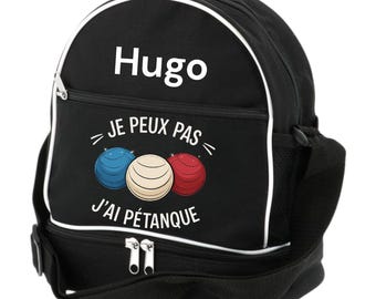 sacoche de pétanque personnalisée 3 boules je peux pas j'ai pétanque bleu ou noir