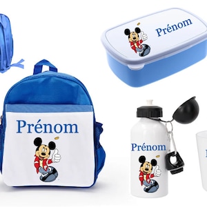 Ensemble rentrée cartable MICKEY, gourde, gobelet, boite à goûter personnalisés à choisir parmi les options