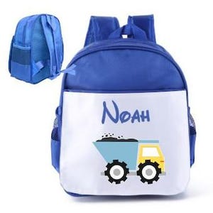Personalized kindergarten backpack with construction truck