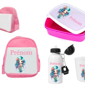 Ensemble rentrée cartable SIRENE  , gourde, gobelet, boite à goûter personnalisés à choisir parmi les options