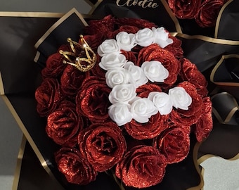 ramo de 12 o 20 rosas eternas carta personalizada San Valentin, cumpleaños, día de la madre o día de la abuela