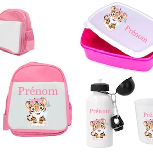 Ensemble rentrée cartable fille , gourde, gobelet, boite à goûter personnalisés à choisir