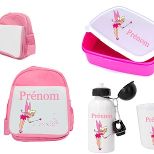 Ensemble rentrée cartable FEE , gourde, gobelet, boite à goûter personnalisés à choisir