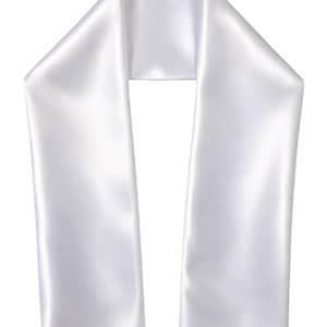 May include: A white satin graduation sash, draped and displayed against a white background. The sash is a solid, bright white color, with a smooth, reflective surface. The design is simple and elegant.