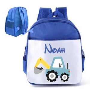 Personalized kindergarten backpack with construction truck